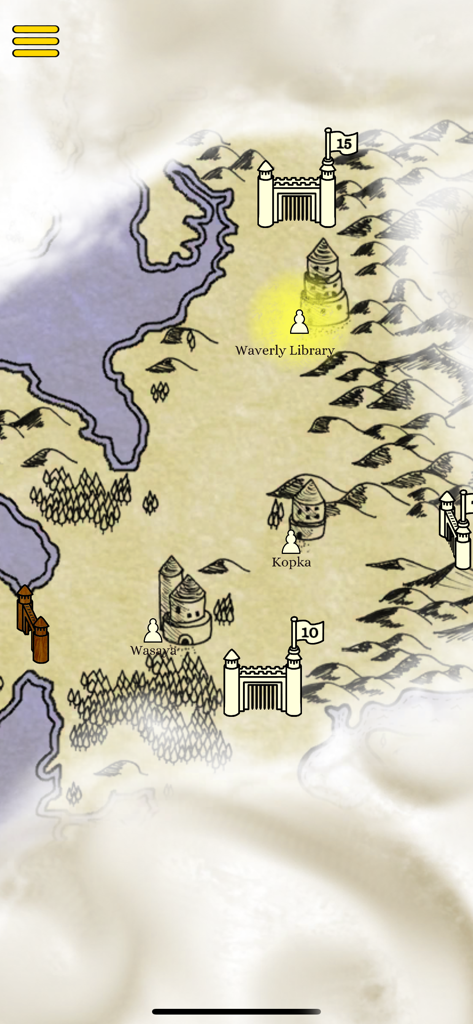 ChessCraft - An illustrated adventure mode world map in ChessCraft showing chess themed locations and level progress.