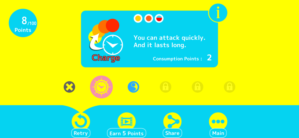 Dot Scale - Dot Scale mobile game interface showing the Charge ability description and consumption points