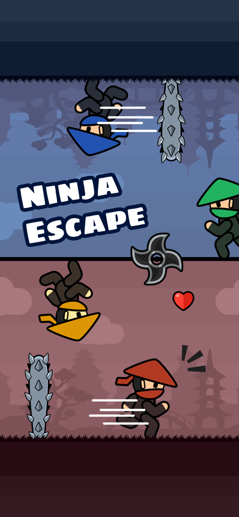 1 2 3 4 Player Games - Battle - Minijuego de escape ninja para cuatro jugadores con personajes esquivando obstáculos en pantalla dividida