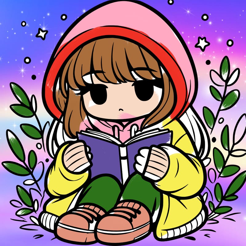 girl in oversized hoodie reading a book