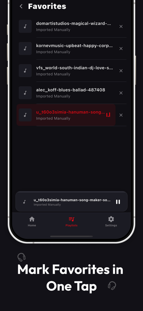 Music Player - Offline Audio - App Music Player Offline che mostra l'elenco dei Preferiti di canzoni importate