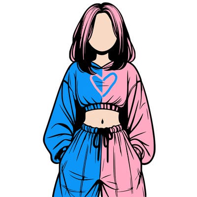 realistic girl faceless with baggy pants and a crop top