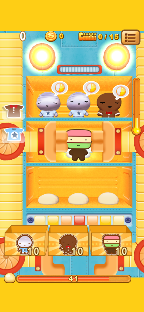 Cake5 - Colorful gameplay screen of Cake5 showing cake characters being sorted into boxes within an oven themed interface.