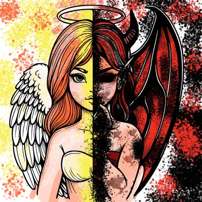 realistic angel half demon