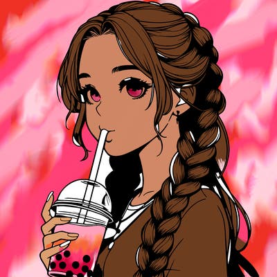 realistic girl with braided hair drinking boba
