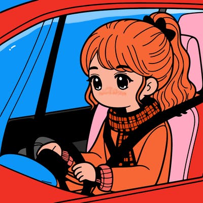a girl in a car