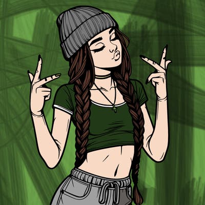 realistic teenage girl with braids and a beanie and crop top doing 🫶🏼