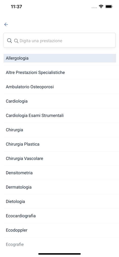 CDC|Affidea - Elenco delle specialità mediche per la prenotazione nell'app sanitaria CDC Affidea