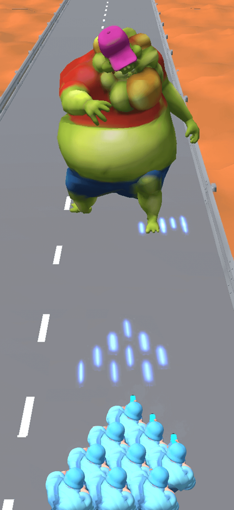 Last Stickman : Zombies War - Stickman army shooting at a giant green zombie on a road