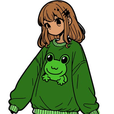 girl wearing frogging sweatshirt