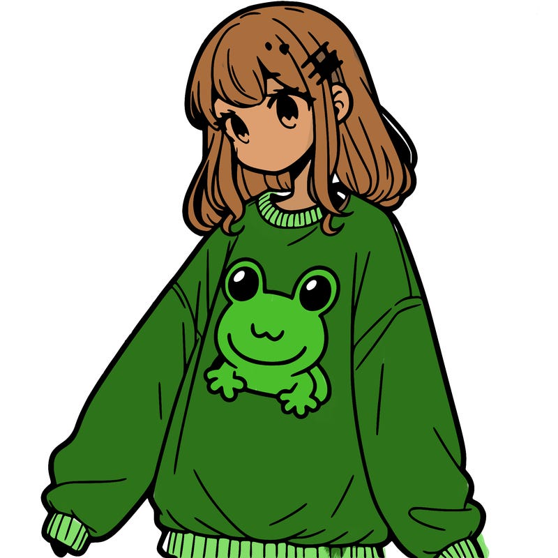 girl wearing frogging sweatshirt