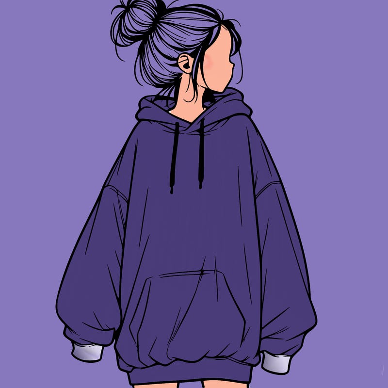 realistic girl with a oversized sweatshirt on and a bun
