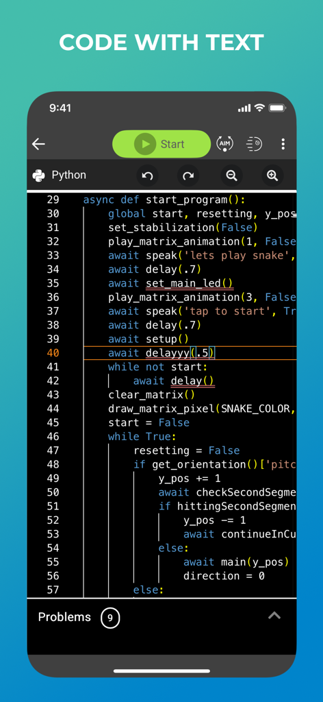 Sphero Edu - Interfaz de la aplicación Sphero Edu que muestra programación en Python basada en texto para educación robótica