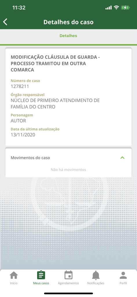 Defensoria RJ - Mobile app screen displaying legal case details and process status for the Rio de Janeiro Public Defenders Office
