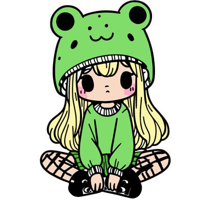 a girl wearing a frog hat and some frog socks