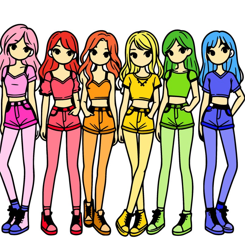 a group of girls wearing crop tops and shorts