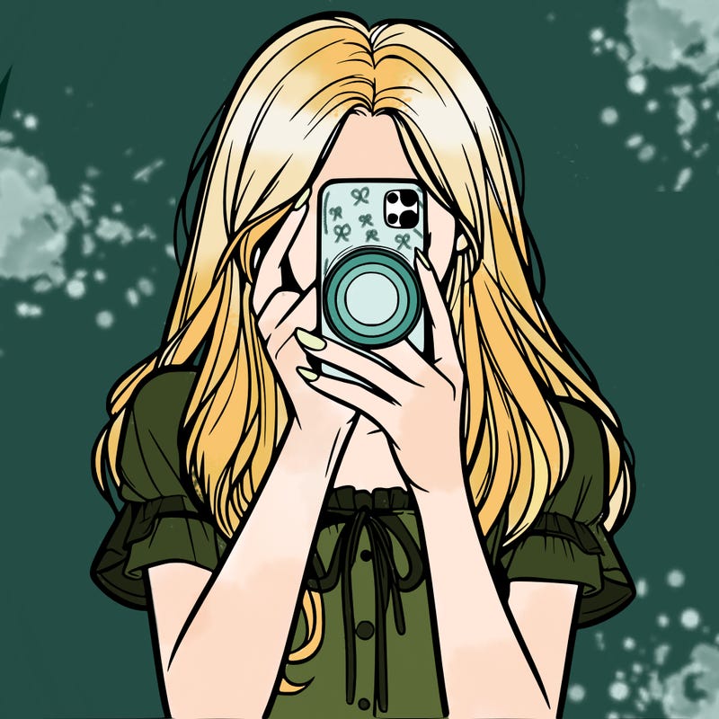 a realistic girl holding her phone taking pictures