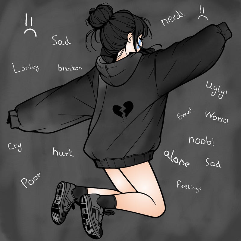 realistic girl jumping with a bun and oversized sweatshirt