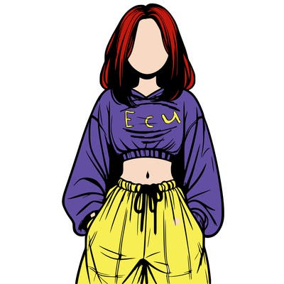 realistic girl faceless with baggy pants and a crop top