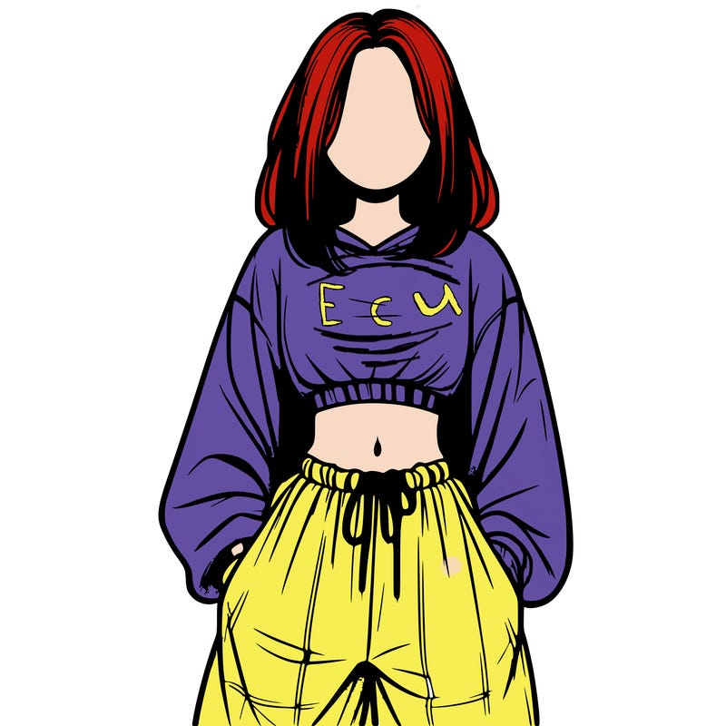 realistic girl faceless with baggy pants and a crop top