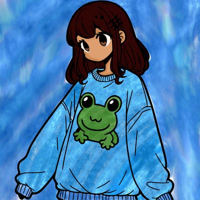 girl wearing frogging sweatshirt