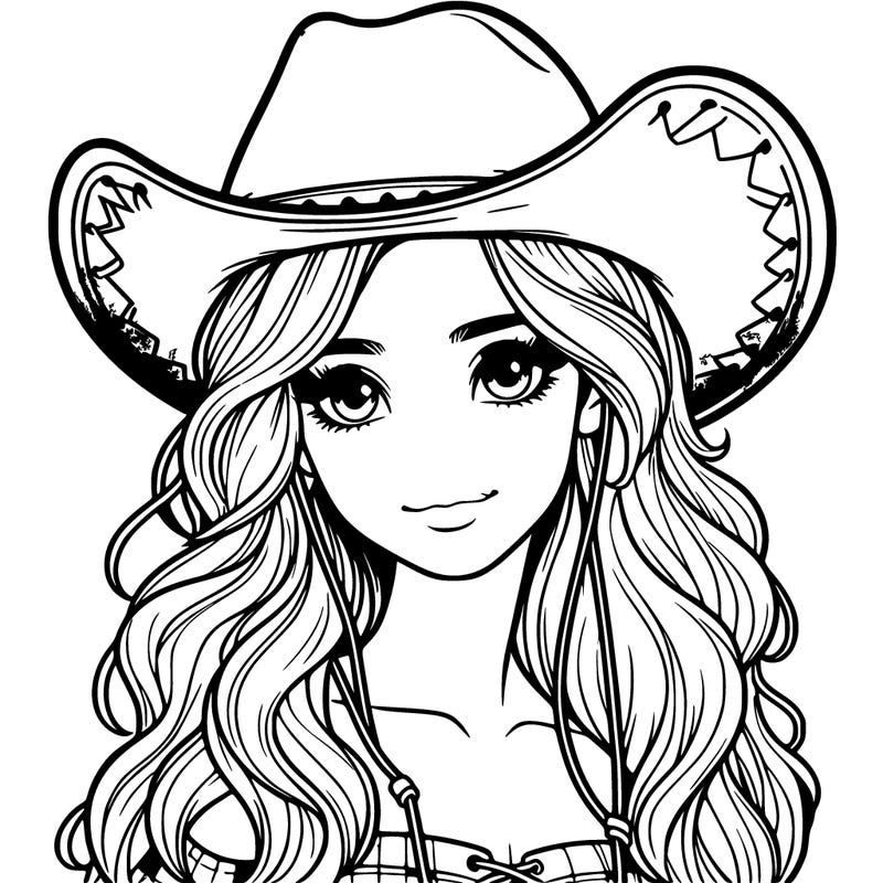 western realistic girl wearing cowboy hat
