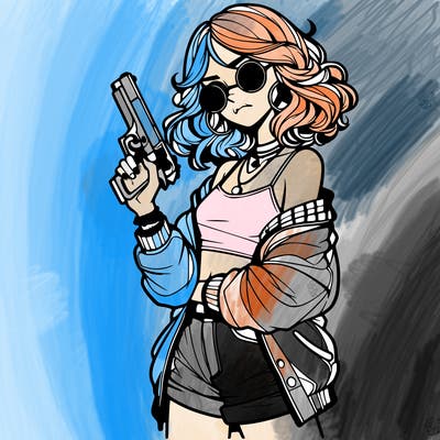 stylish teenage girl with gun