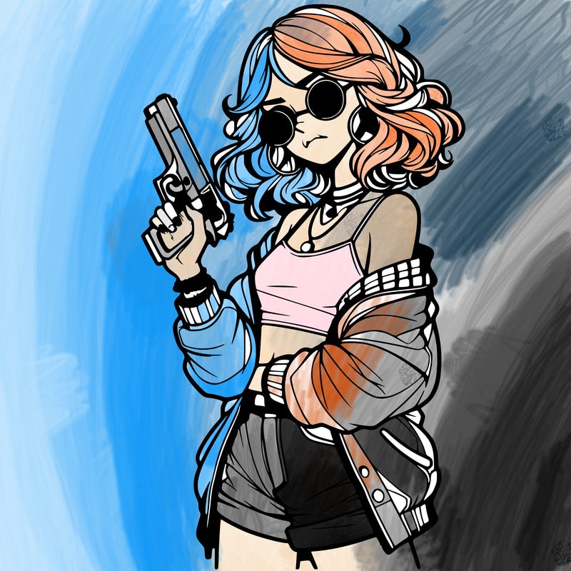 stylish teenage girl with gun