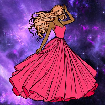 realistic woman with dress flowing in the wind