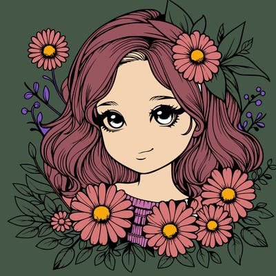 realistic girl with flowers