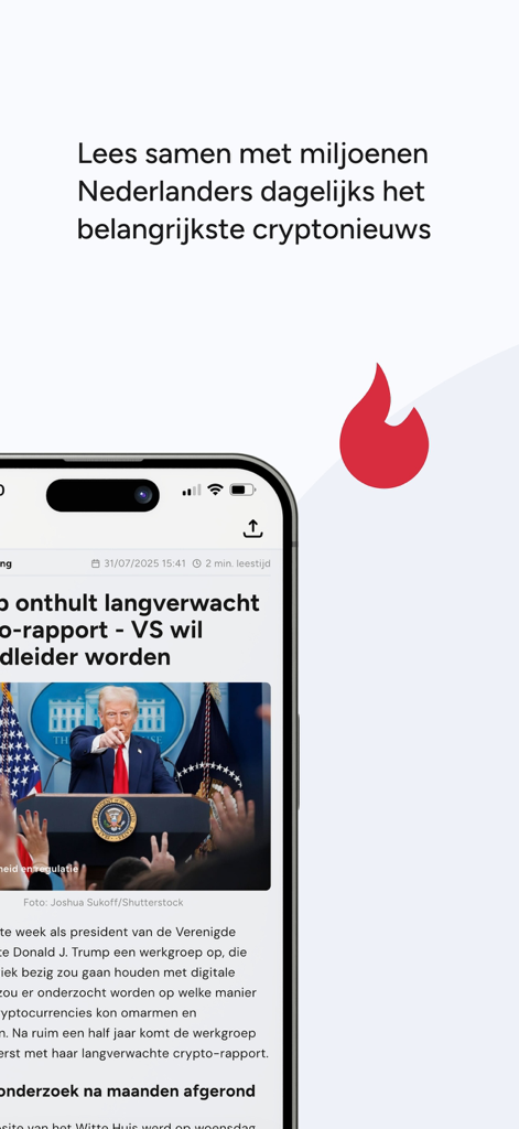 Crypto Insiders: Crypto Nieuws - Interfaccia dell'app mobile Crypto Insiders che mostra un articolo di notizie sulle criptovalute olandesi
