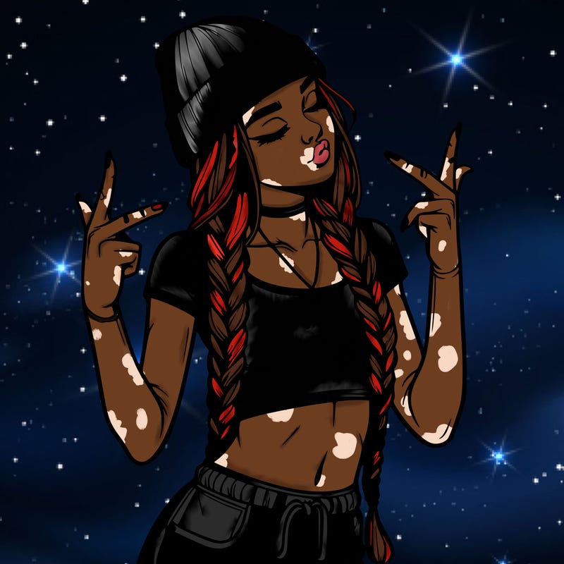 realistic teenage girl with braids and a beanie and crop top doing 🫶🏼