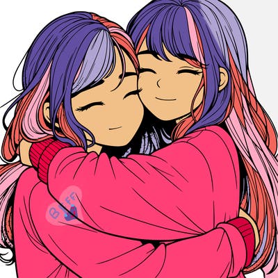 realistic two girls hugging