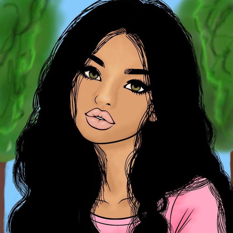 realistic girl with hair on her hair and lips