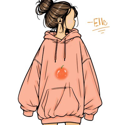 realistic girl with a oversized sweatshirt on and a bun