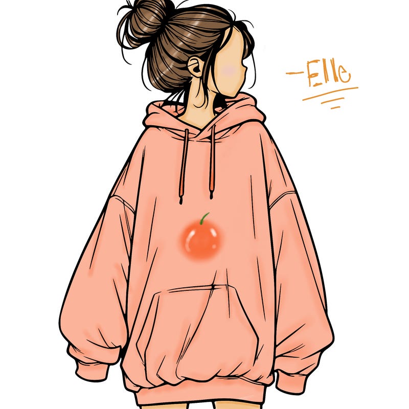 realistic girl with a oversized sweatshirt on and a bun