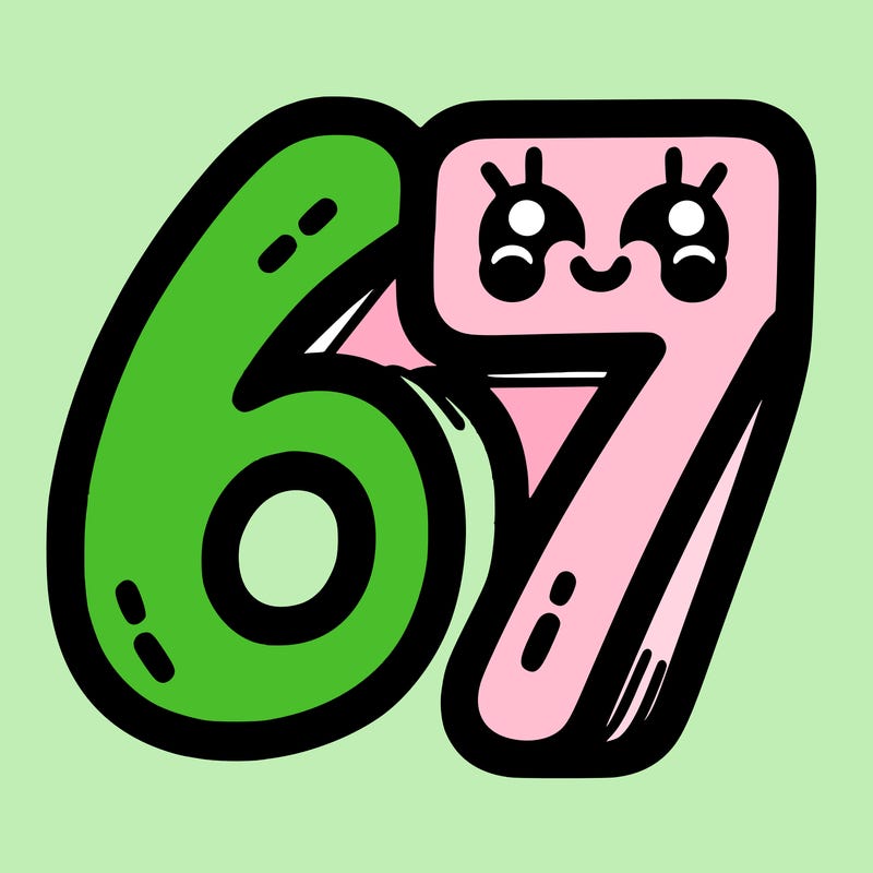 the numbers 67