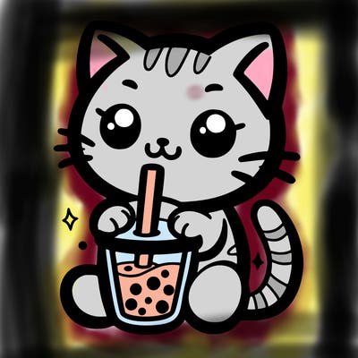 kitty drinking boba