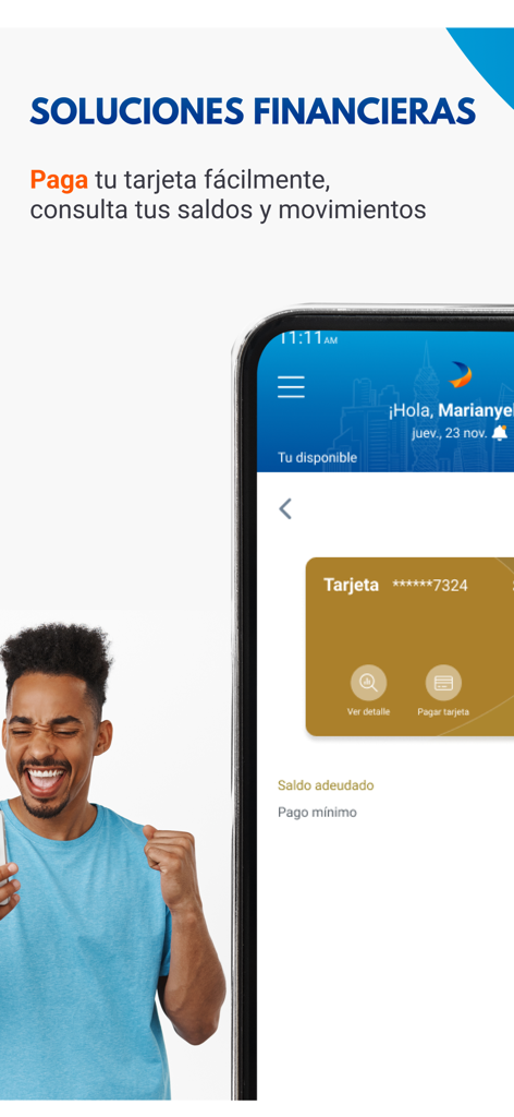 Mercantil Banco Panamá - Mercantil Banco Panama app screen showing credit card management and financial solutions for users
