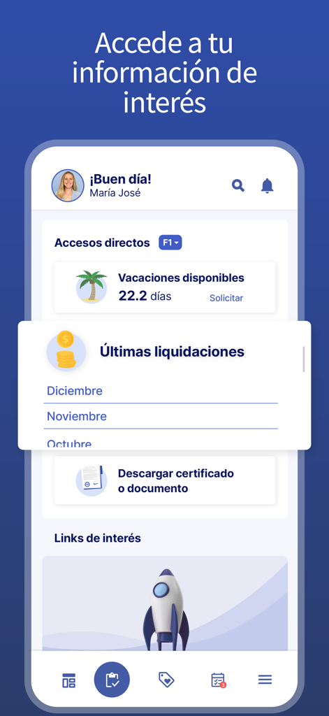 Buk - Mobile dashboard of the Buk HR app showing vacation days and payroll history
