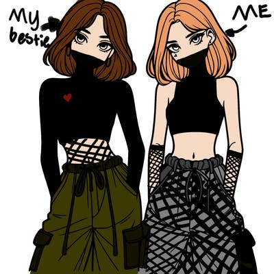 two girls with crop top with baggy pants