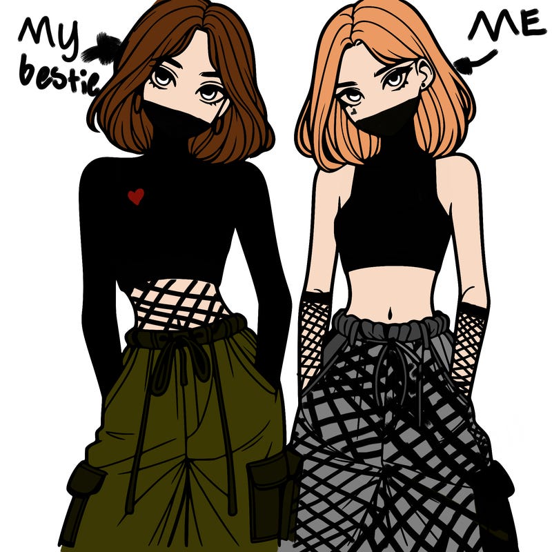 two girls with crop top with baggy pants