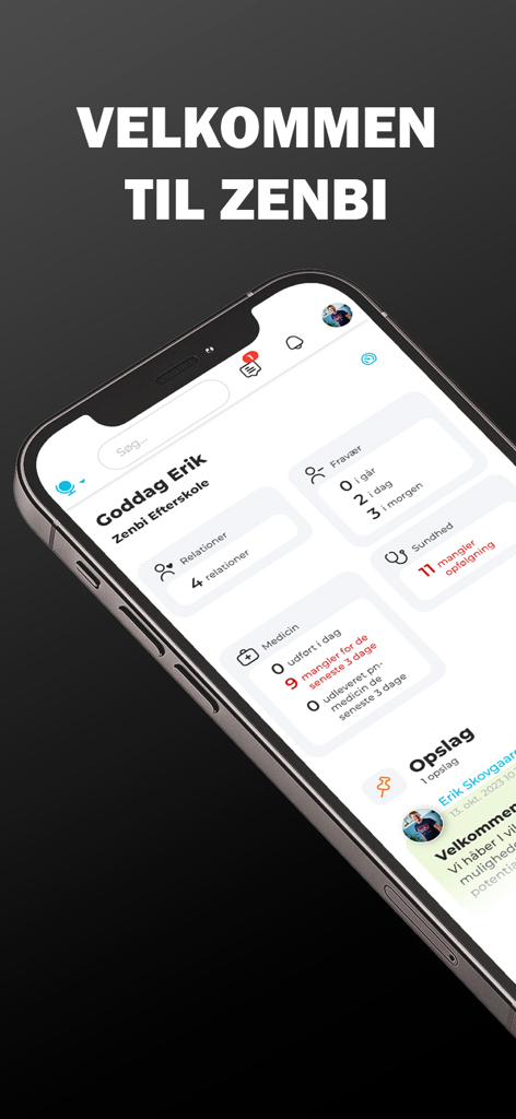 Zenbi - Zenbi school management app dashboard on an iPhone displaying student attendance and school updates