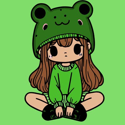 a girl wearing a frog hat and some frog socks