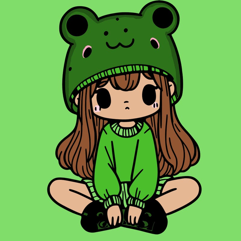 a girl wearing a frog hat and some frog socks