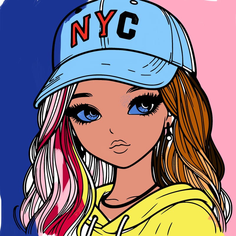 realistic girl wearing and nyc cap