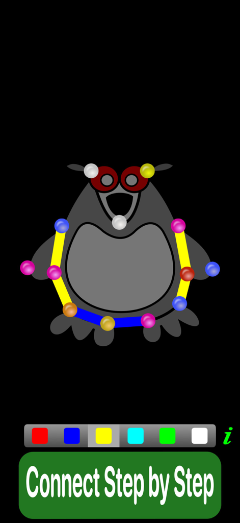Dot Fun - Connecting colorful dots to trace an owl character in the Dot Fun educational app