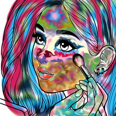 a realistic girl doing her makeup