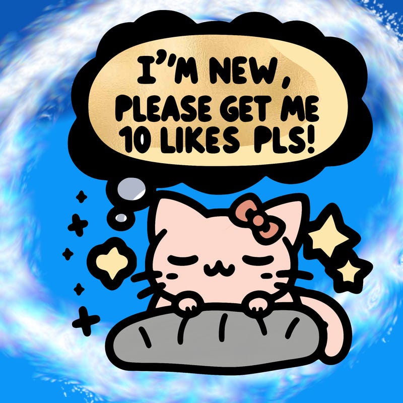 kitty taking a nap dream talking and saying "i'm new, please get me at least 10 likes pls!!"