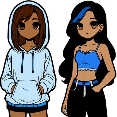 two teenager girls one wearing a hoodie and shorts and the other way and crop top and jeans